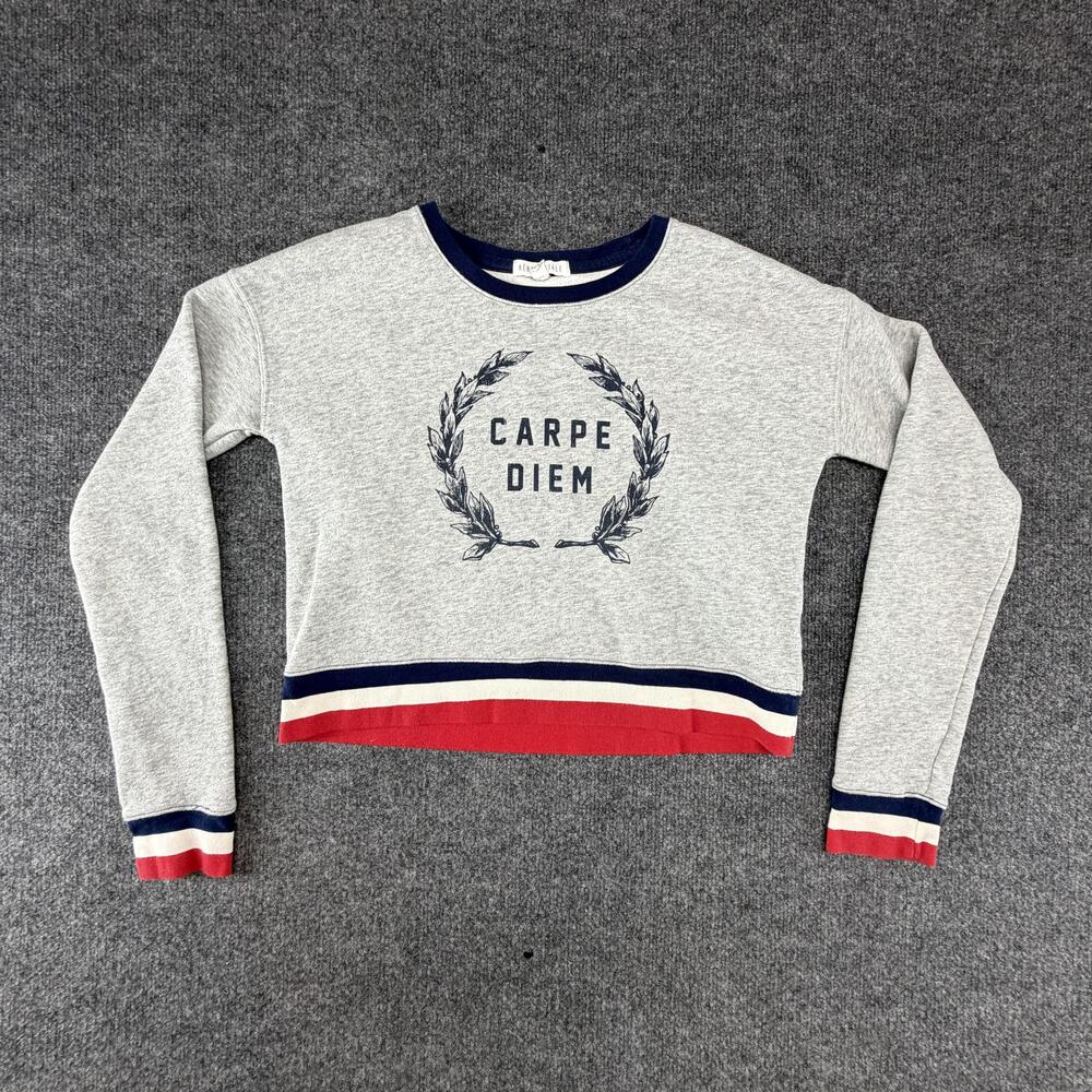 Aéropostale Carpe Diem Shirt Juniors Medium Gray Cropped Fleece Long Sleeve